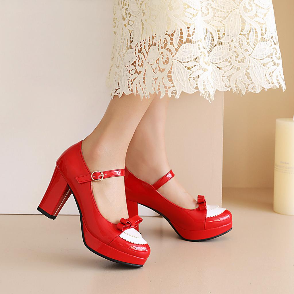 High Heels Damen Runde Spitze Schnallenriemen Einzelne Schuhe Frühling Mary Jane Schuhe Plateau-Sohlen Kleine Personen Erhöhen Höhe