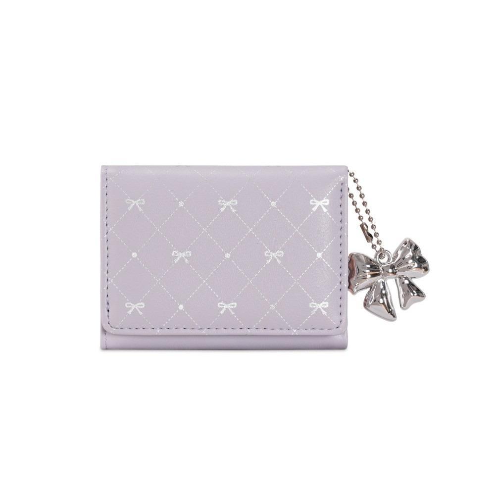 Fashion PU Leather Short Wallet Large Capacity Multi Card Slots Money Bag Cute With Bow Pendant Card Holder for Women Girls