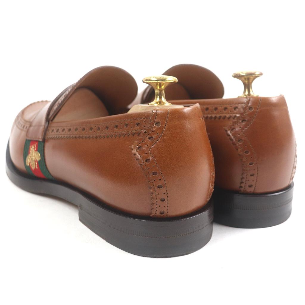 Gucci Loafers Bee Embroidered Web Line Penny Loafers Brown Leather Mens 9 450990 Used