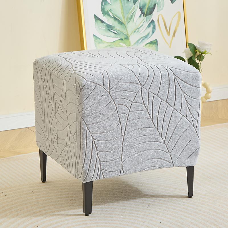 Jacquard Square Ottoman Stool Cover Solid Color Elastic Footrest Slipcover All-inclusive Anti-dirt Footstool Cover for Bedroom