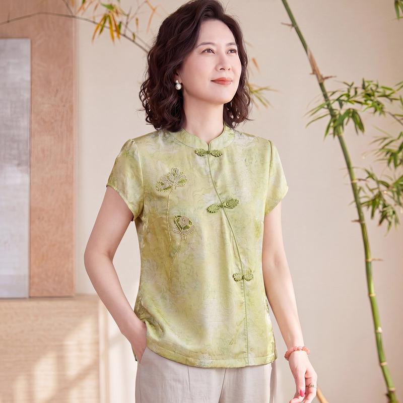 Women's New Chinese Style Embroidered Stand Collar Summer Top