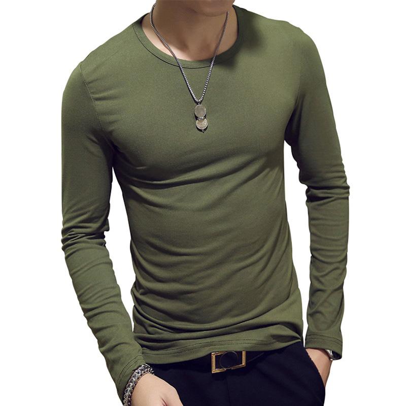 Men's Fashion Casual Slim Fit Long Sleeve T-Shirts Lightweight Solid Color O/V Neck Cotton T-Shirts Blouse