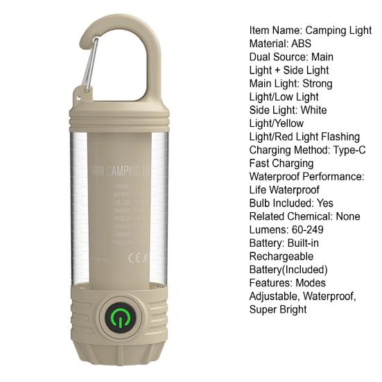 LED Camping Light with Hook 4 Modes Adjustable Waterproof Type-C Rechargeable Portable