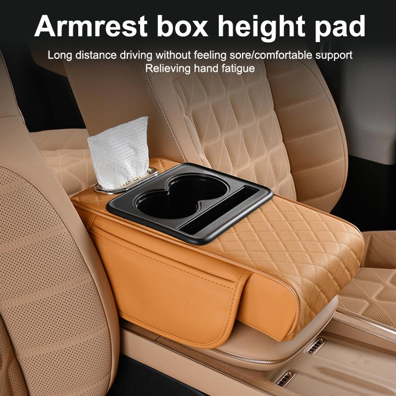 Portable Center Console Armrest Cushion Leather With Cup Holder Tissue Box Car Armrest Pillow Multifunctional Parts & Accessorie
