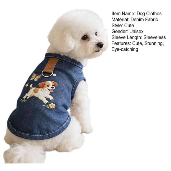 Dog Clothes for Small Medium Dogs Summer Dog Denim T Shirt Soft Breathable Pullover Puppy Costume with Leash Ring