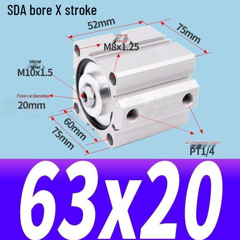 SDA Mini Pneumatic Cylinder, High Thrust, Thin Type, Bore Sizes 20/25/32/40/50
