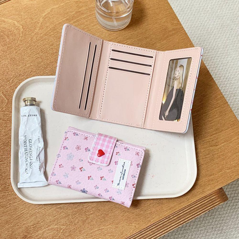Fashion Sweet Bow Wallet Three Fold Lightweight Cute Card Holder Flower Design Large Capacity Short Hasp Coin Purse Girl