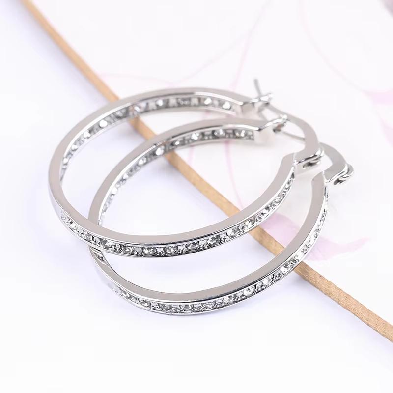 Huajie 1 Pair Full Paved Inlaid Brilliant Zircon Circle Women's Hoop Earrings Delicate Classic Party New  Trend Tide