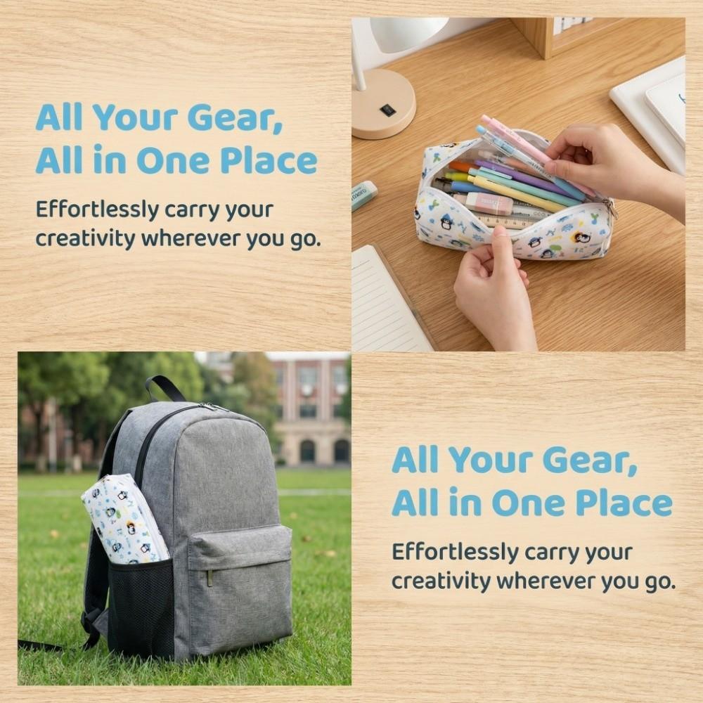 Multifunctional Stationery Bag Penguin Pattern Stationery Organizer Students Pen Bag  Students