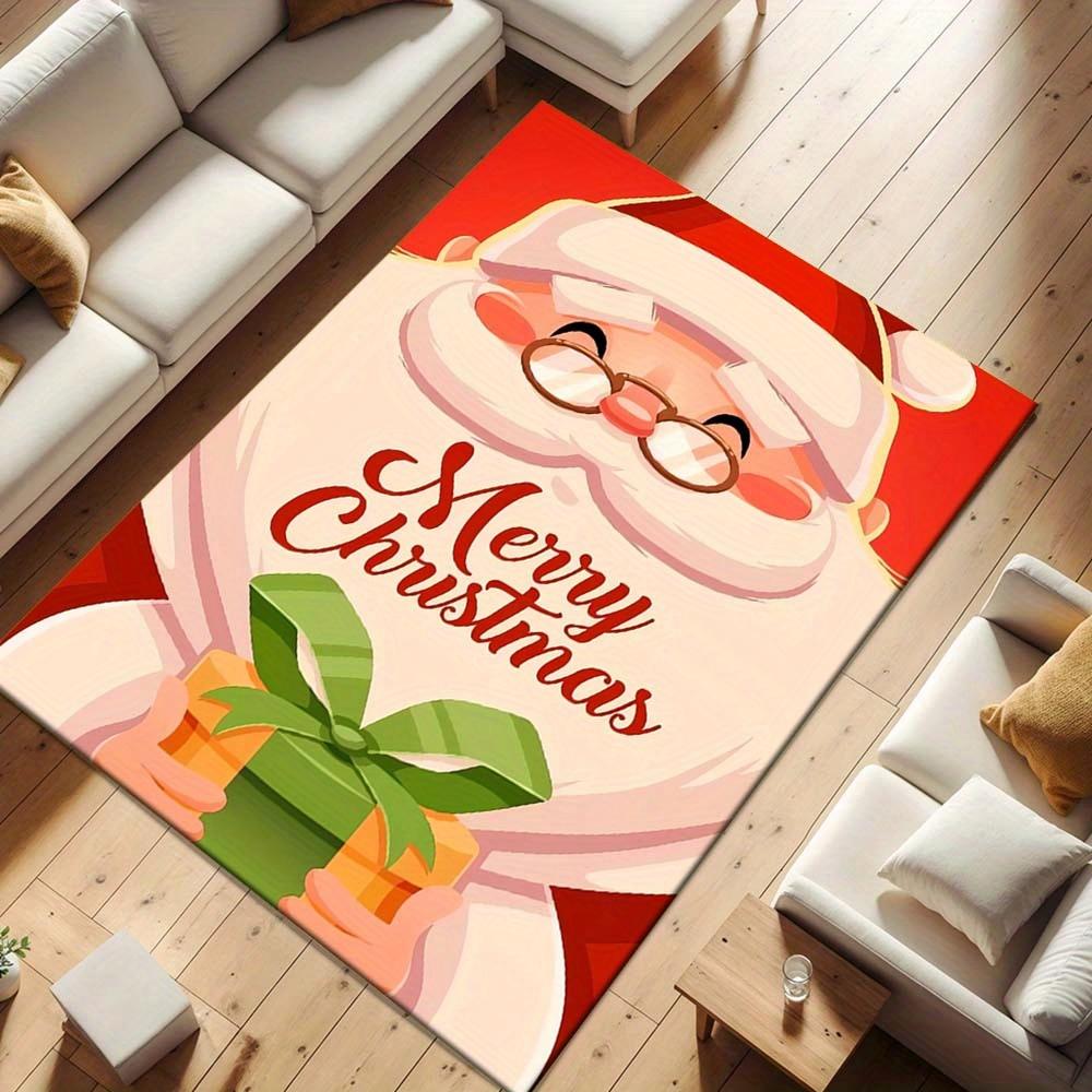 1pc Christmas Themed Rug, Santa Claus Print, Bedside Carpet, Non slip Laundry Room Mat, Machine Washable Water Absorbing Entrance Door Mat,