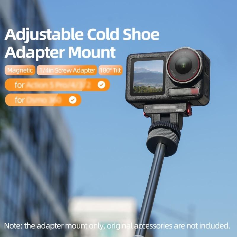 Quick Detach Magnetic Mount for Action 6/5Pro/4/3 Cameras Cold Shoe 1/4 Tripod Screw Hole Full 180Degree Tilt Adjustment