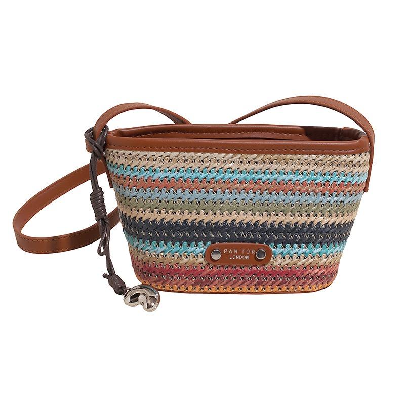 Niche Rainbow Straw Woven Bag Women's New Mini Versatile Messenger Bag Woven Bag Bucket Bag