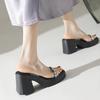Fashion Sandals Women Clear Strap Chunky Heeled Sandals Women Platform Wedges High Heels Shoes Flip Flops Beach Slippers Dress Crystal