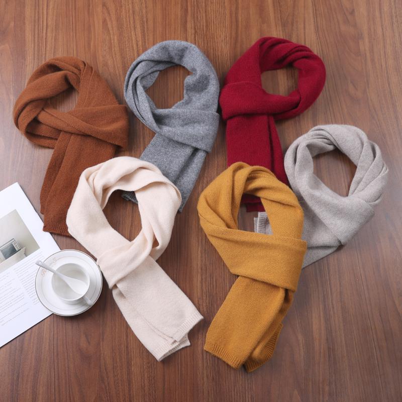 100% Pure Wool Solid Color Knitt Scarf Winter Women'Sthermal Neck Wrap Casual Thick Neckerchief Wraps Soft Warm Dressing Up