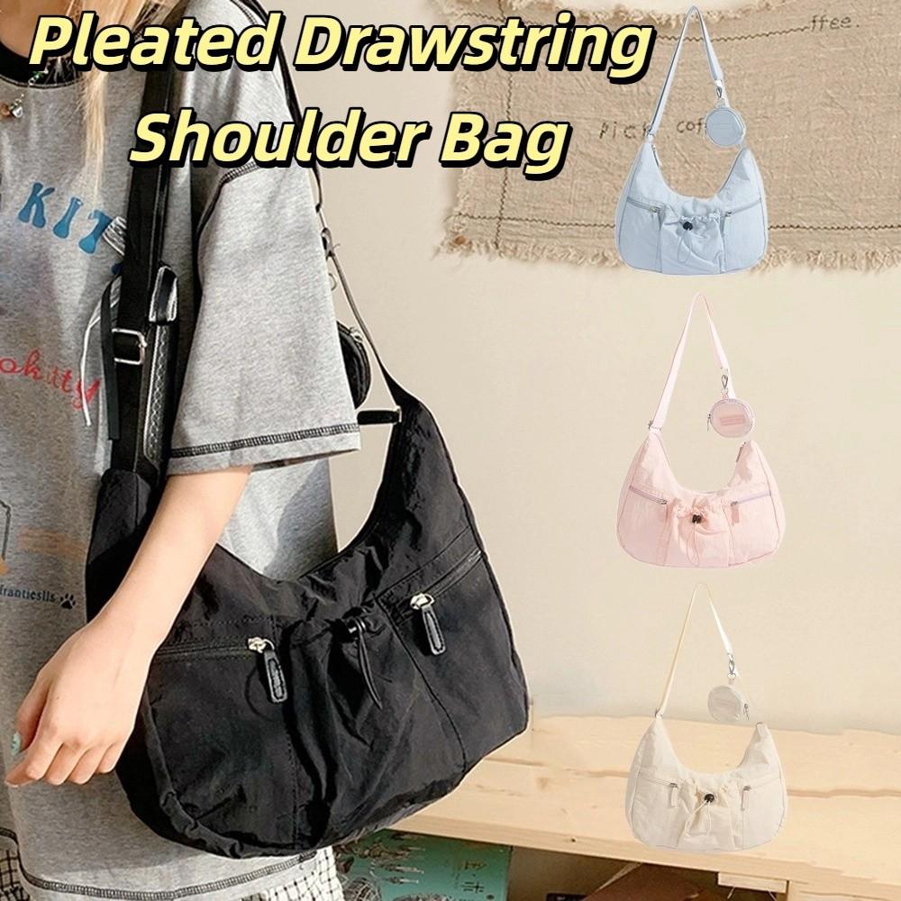 Versatile Crossbody Dumpling Bag Large Capacity Nylon Shoulder Bag Pleated Drawstring Bag  Travel