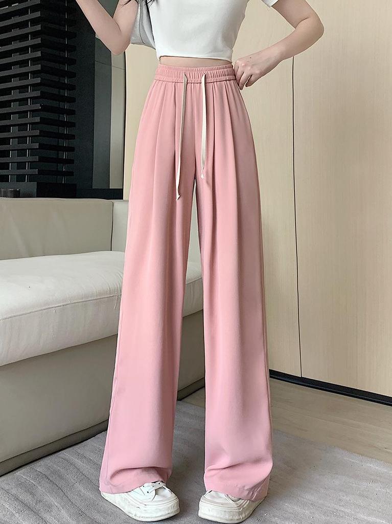 Spring 2026 Plus Size Women's Drawstring Elastic Waist Wide Leg Suit Pants