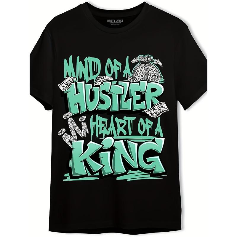 

European sizes Generic Hustler Heart King Unisex T-Shirt - Retro Streetwear Tee with Graffiti Money Motif, Matching AJ 3s Green Glow Design 4XL чорний