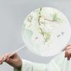 Frosted Fan Handle Ancient Long-handled Fan Color Printing Anti-break Handheld Round Fan Translucent High-looking