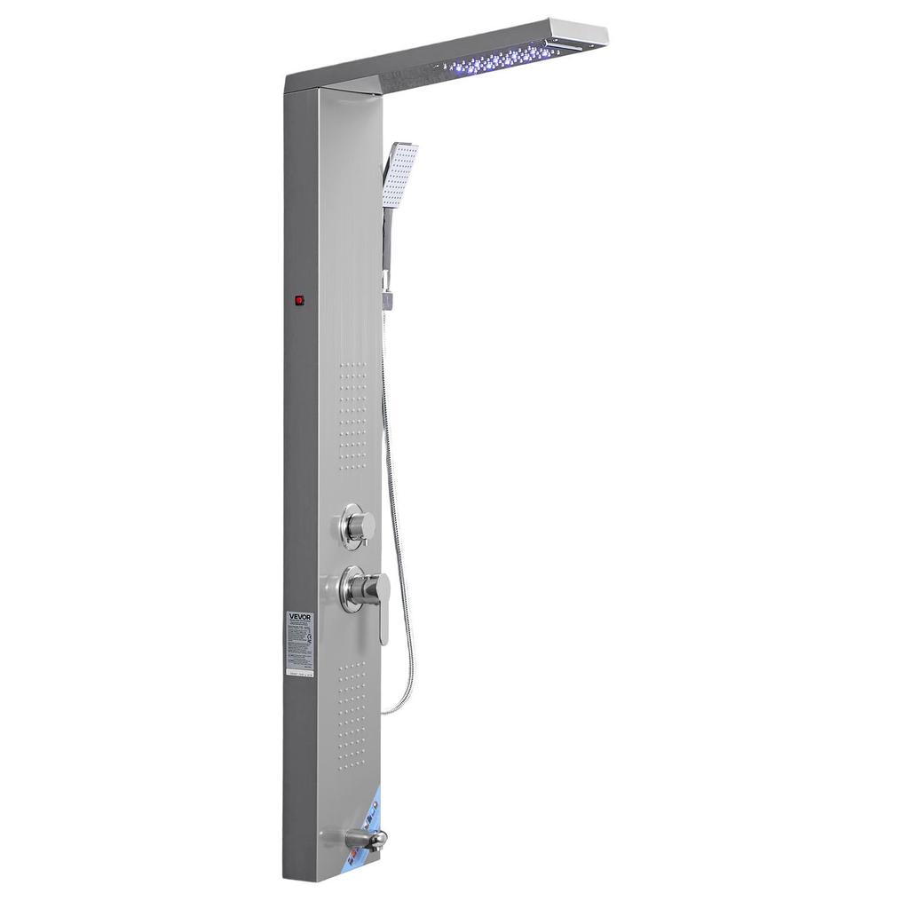 VEVOR Shower Panel Tower System with Rainfall Waterfall Shower Head, LED, 53 in Brushed Stainless Steel Shower Column, 5-Function Faucet