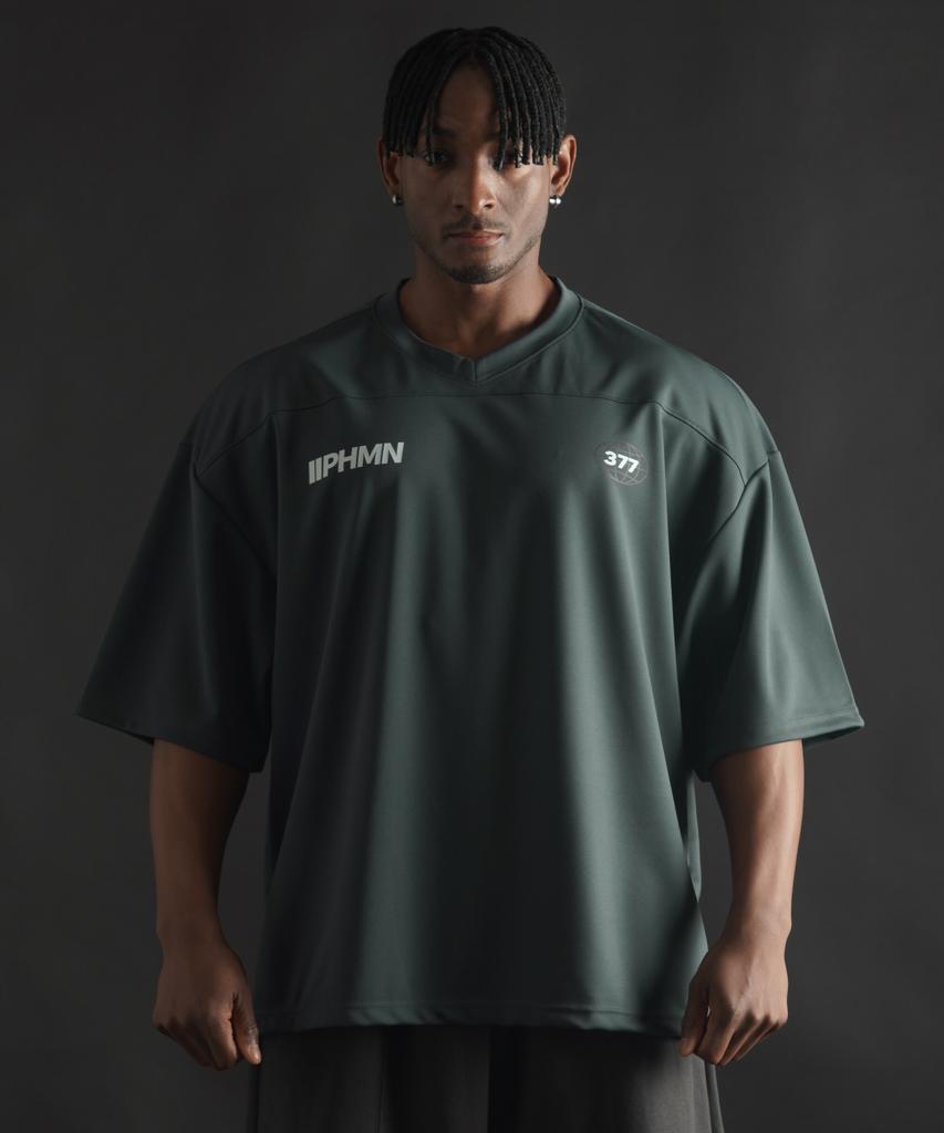 PHERMENON Oversized Rugby Jersey Short Sleeve - Charcoal Green