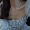 Korean Sparkly Geometric Necklace for Women - Retro Sweet Gypsophila Collarbone Chain Jewelry