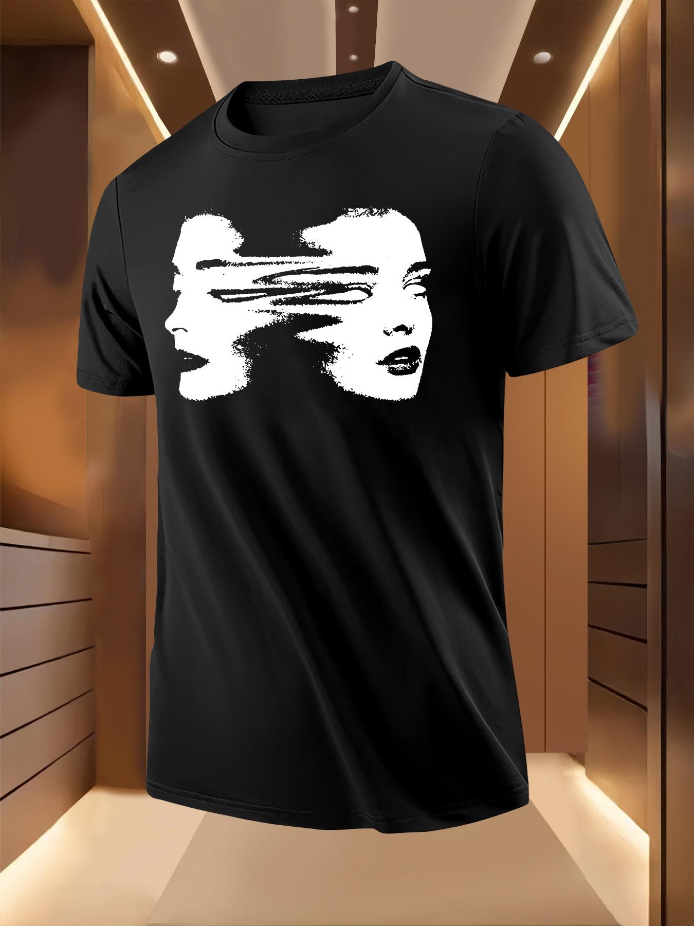 Abstract Face Silhouette Print Tshirt - Breathable Lightw... M