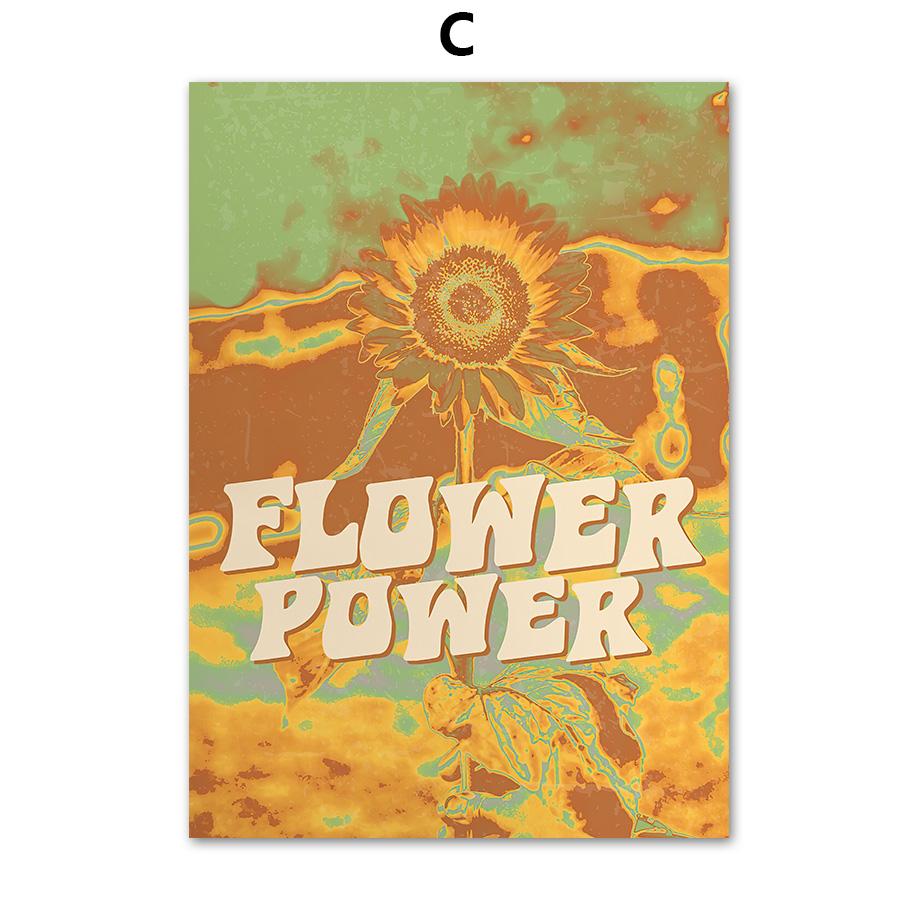 Nordic Posters And Prints 70s Vintage Love Flower Power Peace Hippie Wall Art Canvas Painting Wall Picture For Living Room Decor