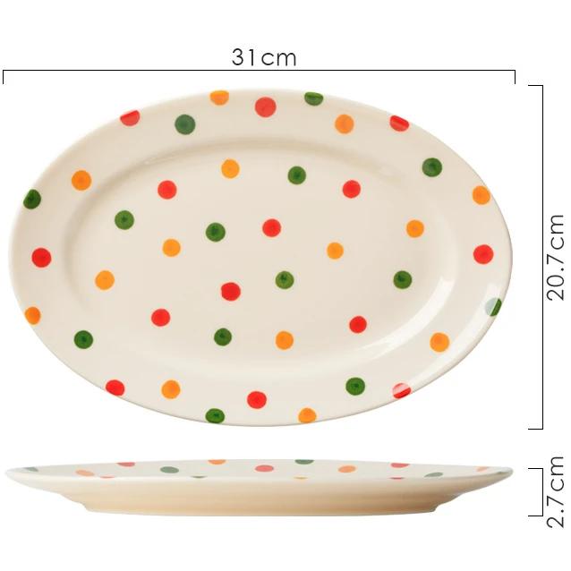 Vintage Polka Dot Bowls Plates Tableware High Aesthetic Value Ceramic Soup Bowls Plates Chopsticks Set