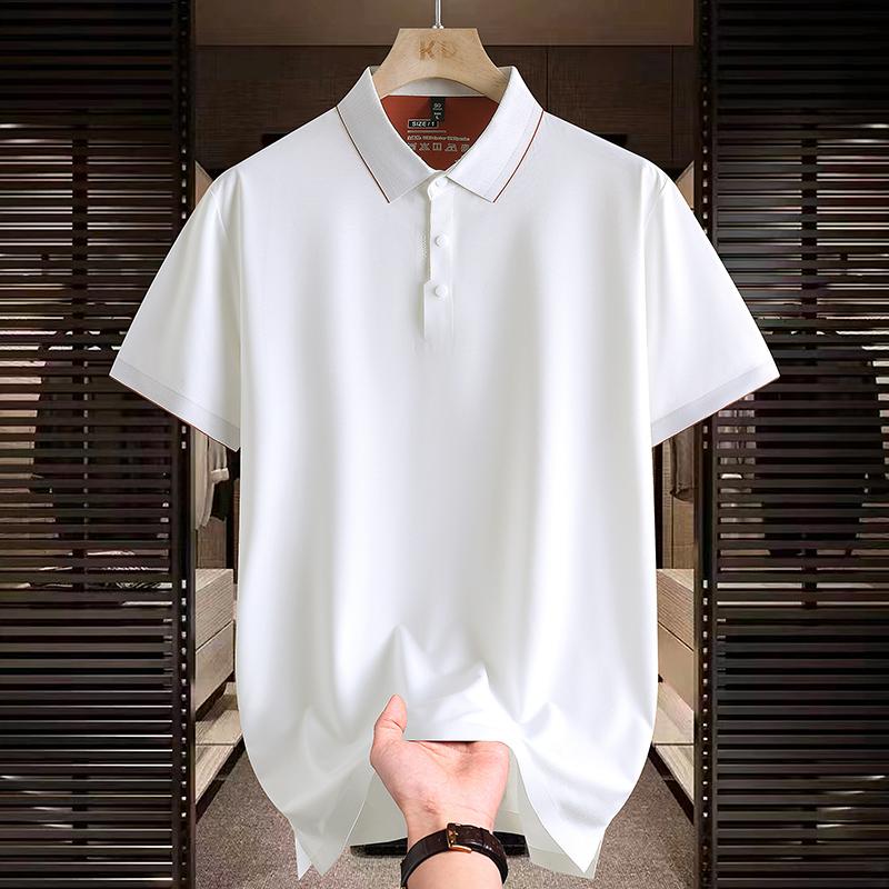Ice Silk Polo Retro Short Sleeve Polo Shirt Men's Summer Versatile Top Shirt Color blocked Collar T-shirt