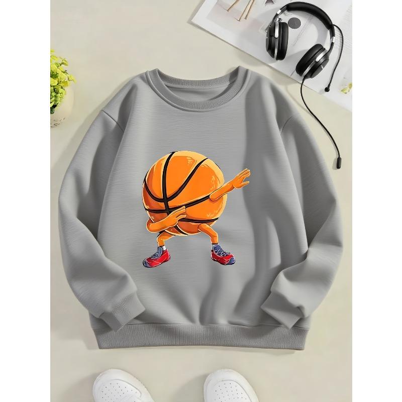 Kids Sweatshirt,Print Sweatshirt - Cute Character with Hoop & Jersey Number 23 Design, Casual Round Neck Pullover for Winter Warmth (Easy-Care)