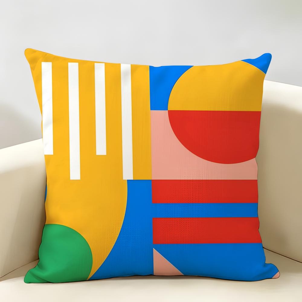Geometric Patterns Cushion Cover Natural Linen Organic Fabric Double-Sided Printing Breathable Perfect For Home Decor