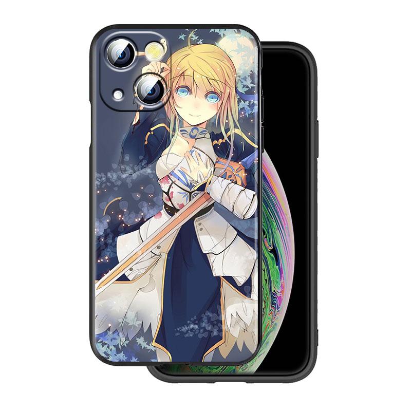 Anime fate stay night saber Cover For Apple iPhone 14 13 12 11 SE XS XR X 7 8 6 mini Plus Pro MAX 2020 Black Phone Case