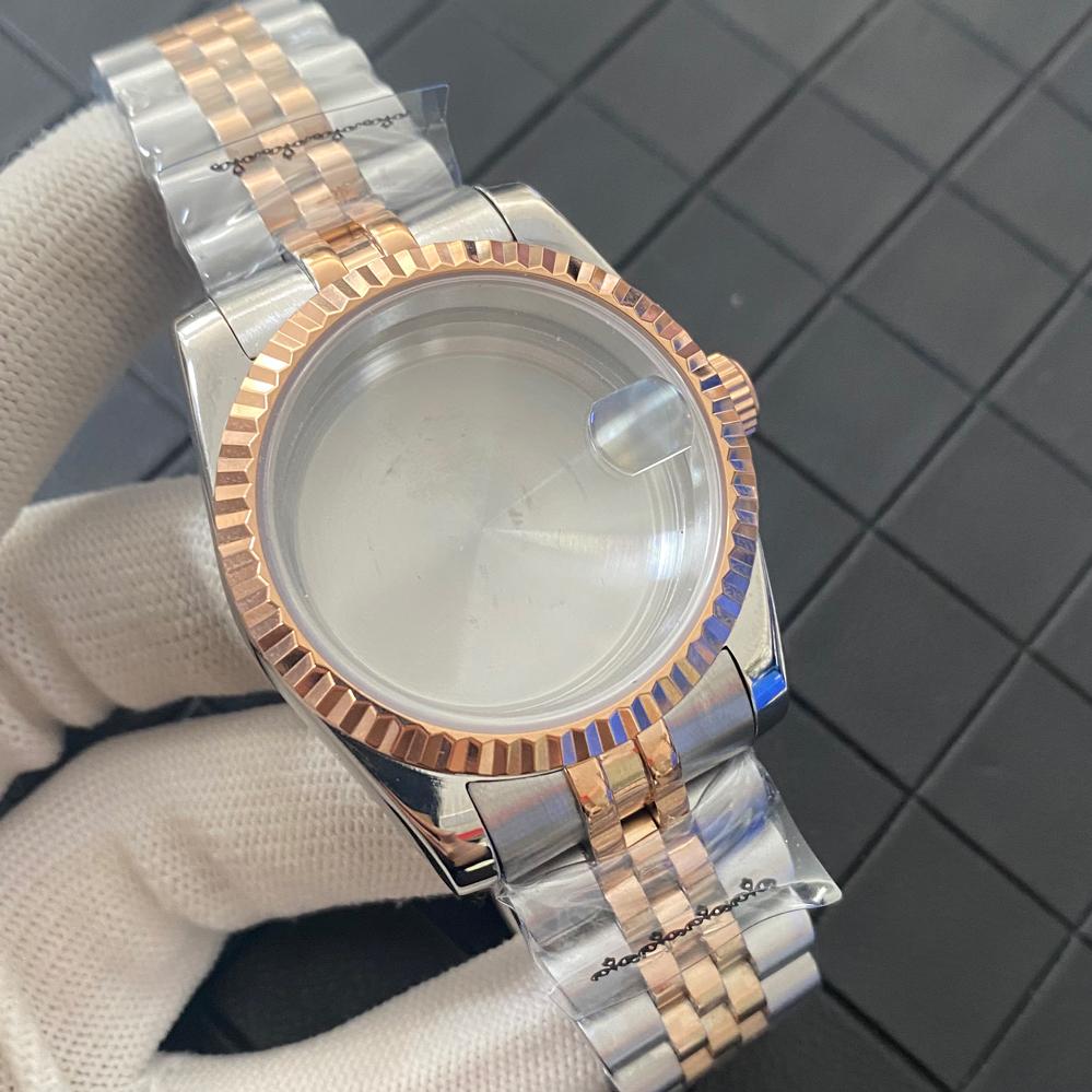 39mm Mid Rose Gold Stainless Steel Watch Case Sapphire Glass Stainless Steel Strap Watches Case for NH35 NH36 4R36 7S Movement