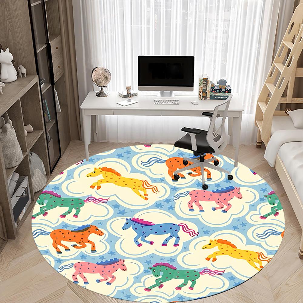 1pc Horse Pattern Office Round Rug, Non-slip, Soft and Durable Office Rug for Interior Decoration, Perfect for Office, Beautiful Decoration yy26032304