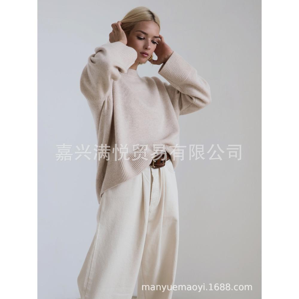 Women Round Neck Loose Knit Sweater, Autumn Winter Casual Soft Pullover Jumper for Ladies