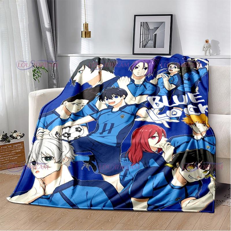 Manta con cierre azul de dibujos animados japoneses, manta cálida de felpa acogedora para el hogar, para cama, sofá, regalos ligeros para niños