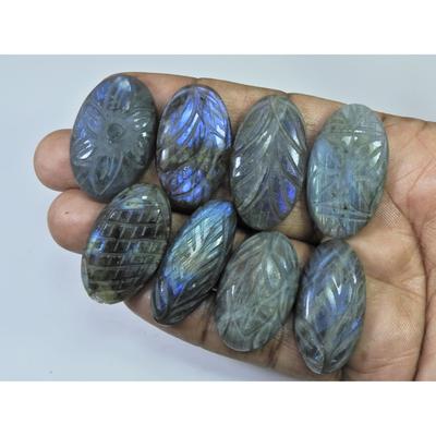298Cts. Natural Labradorite Carving Oval Cabochon Loose Gemstone 08Pcs Lot LL-1147