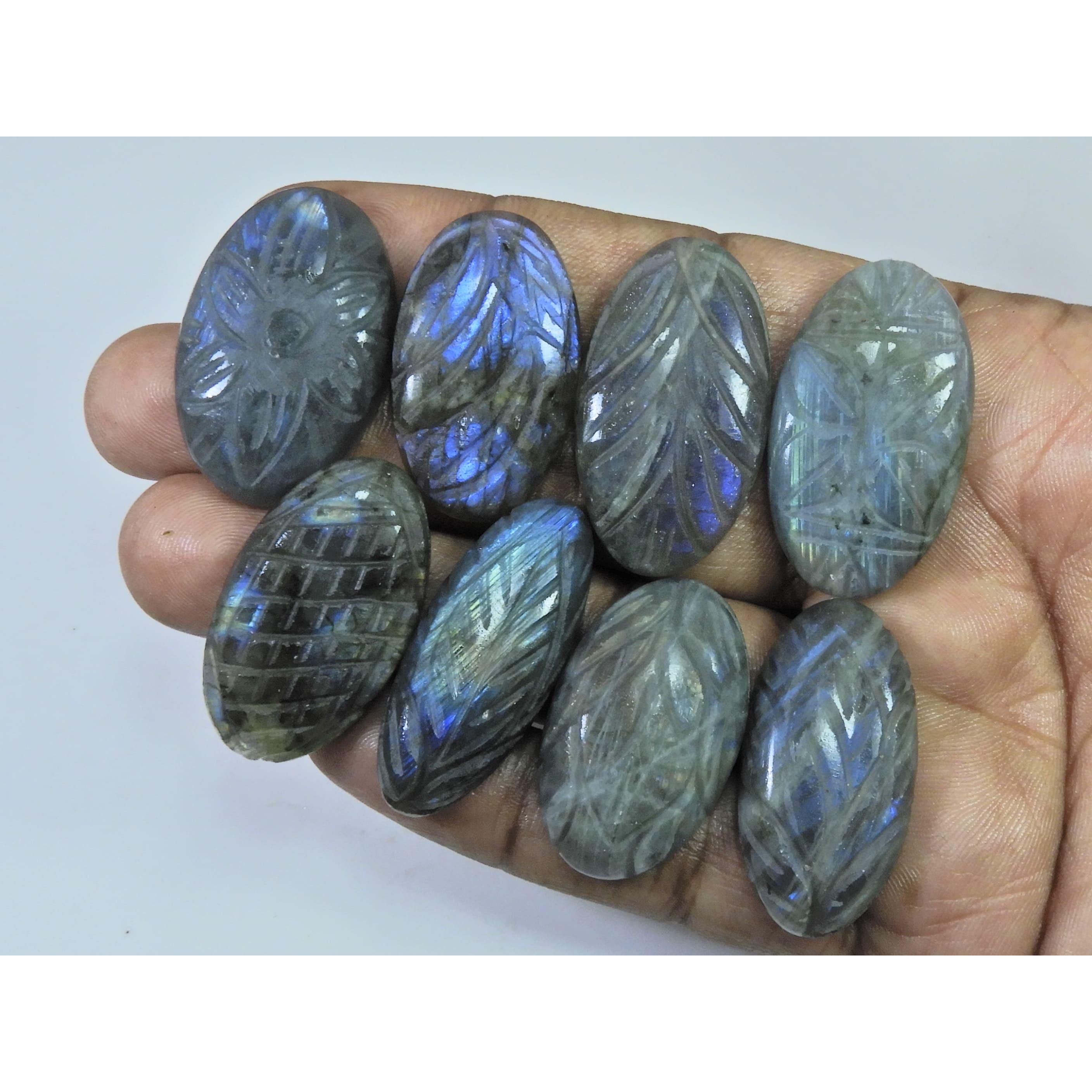 298Cts. Natural Labradorite Carving Oval Cabochon Loose Gemstone 08Pcs Lot LL-1147
