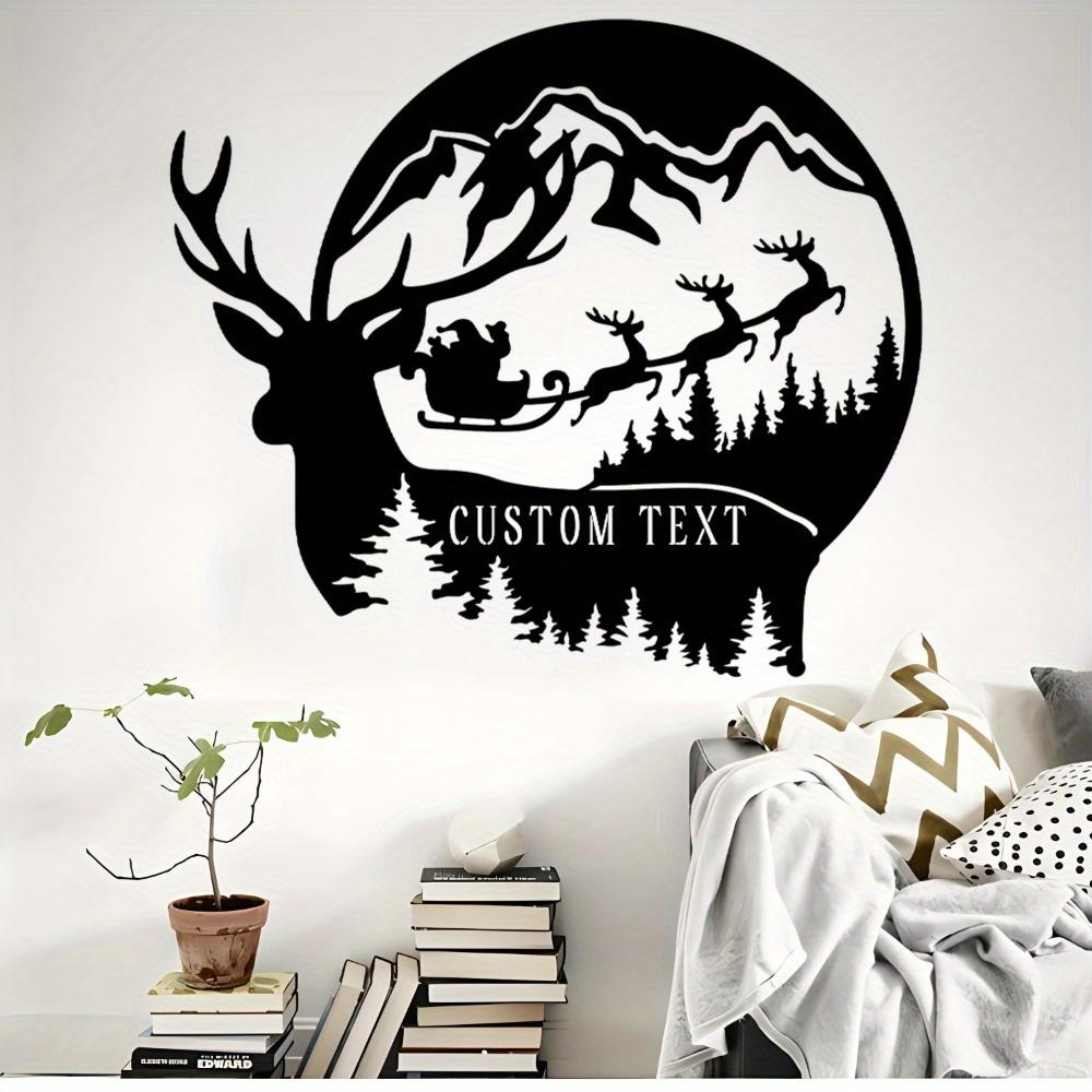 Metal Wall Art Santa Sleigh Reindeer Christmas Home Decor Black