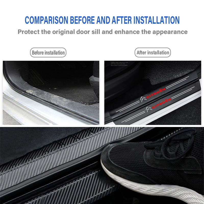 4Pcs Carbon Fiber Car Door Sill Plate Protectors Stickers For Citroen C1 C2 C3 C4 C5 C6 C8 Picasso Cactus Vts Aircross C-Elysee