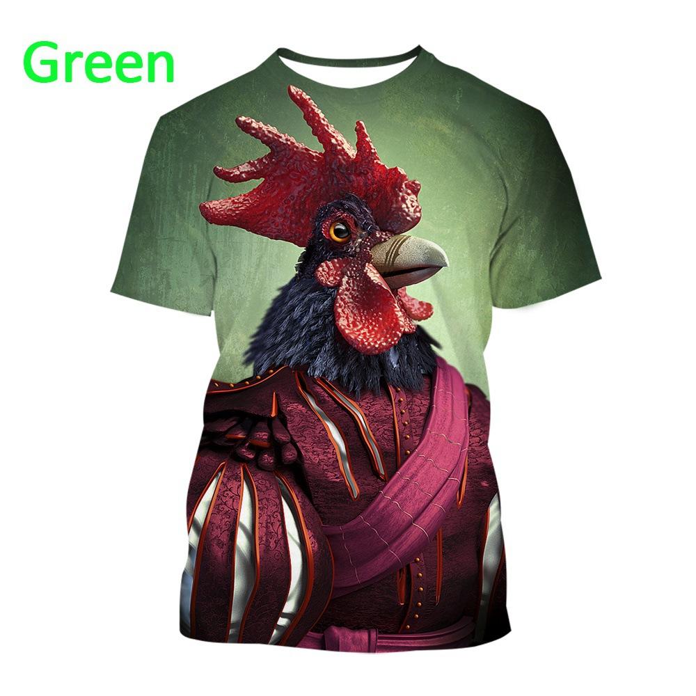 Chicken 3D Printed Short Sleeved T-shirt Summer Breathable Polyester Simple Round Neck Top