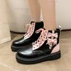 Women's Cute Lolita Platform Ankle Boots Black/White Bowknot Lace-Up Bottes Low Heel Sweet Fashion Botines for Women Botas Mujer