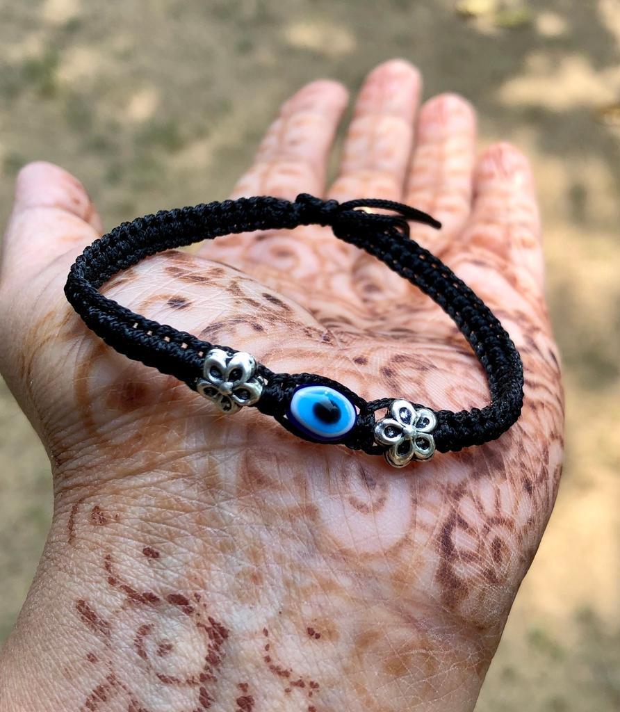 1 Pezzo Argento 925 + Filo Braccialetto Protezione Malocchio, Braccialetto Amuleti Regolabile, 1 Pezzo Gioiello, Fatto a Mano, Blu Nero, Artigianale SPEDIZIONE GRATUITA