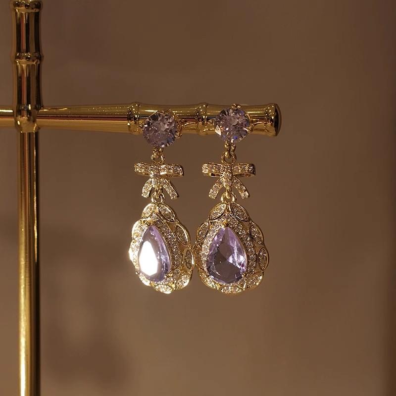 Huitan Hot Elegant Purple Cubic Zirconia Drop Earrings for Women Graceful Wedding Engagement Zircon Exquisite Noble Accessories