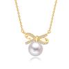 Stylish S925 Sterling Silver Bow Necklace with Freshwater Pearl – Fresh, Versatile Clavicle Chain for Women.