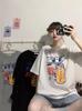 Women's Korean Style Cute Cartoon Print White T-shirt - Short Sleeve, Round Neck, Summer Fashion.