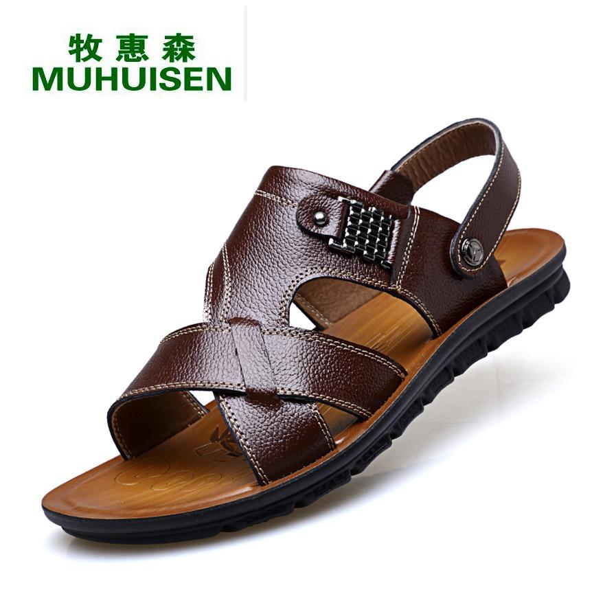 New 2025 summer men's sandals leather casual beach shoes men wear the first layer of cowhide cool slippers men's dual-use
