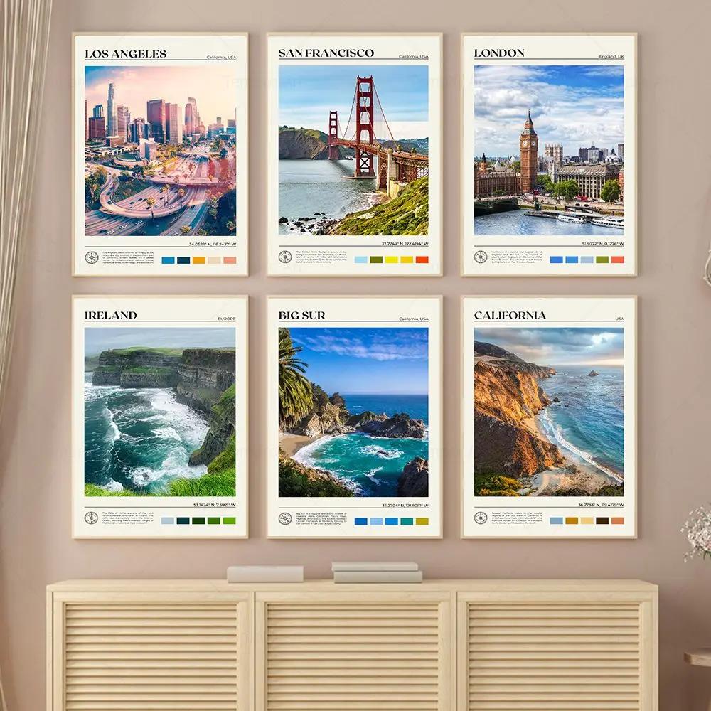 Modern Vintage Wall Art – Travel Scenery of Los Angeles and San Francisco HD Canvas Print Poster for Home and Living Room Decor