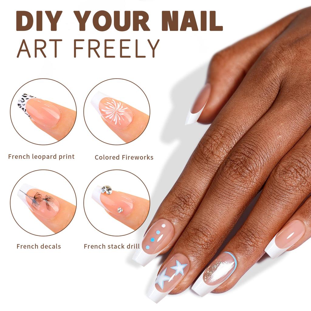 Natural and Stylish French Manicure Nail Tips with Different Sizes Nail Art Tools and Accessories