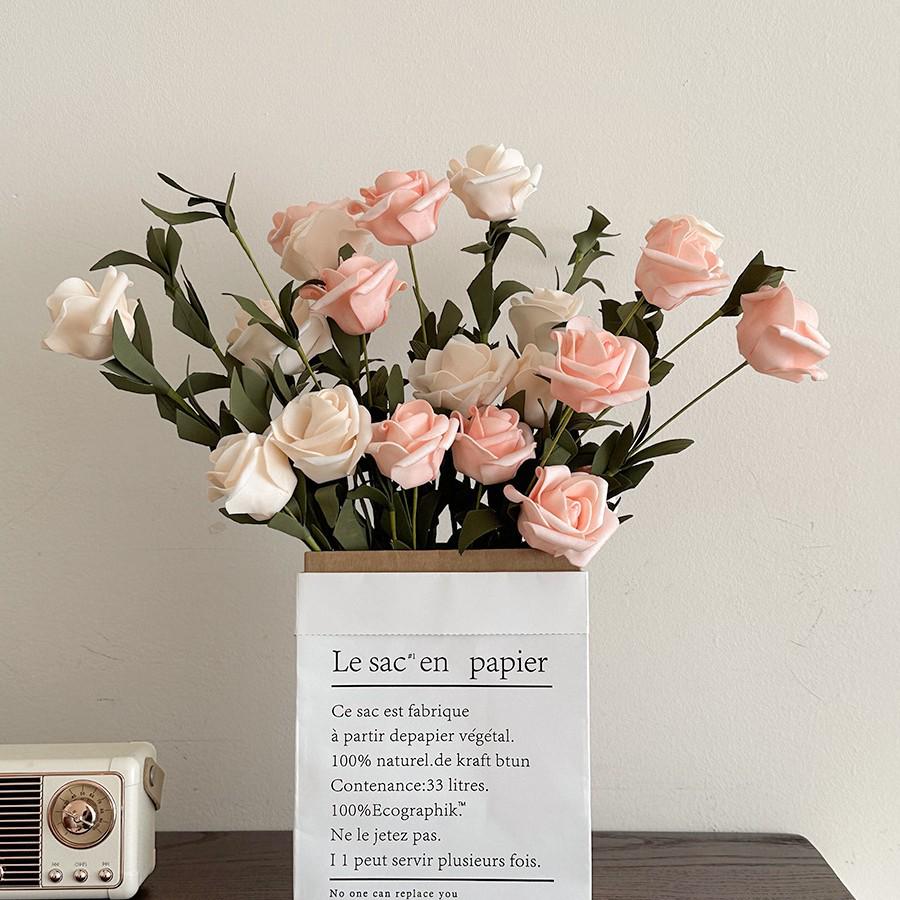 Windflower Hand Bouquet: Retro French Rose Dried Artificial Flowers In Paper Bag for Decoration & Photo Props